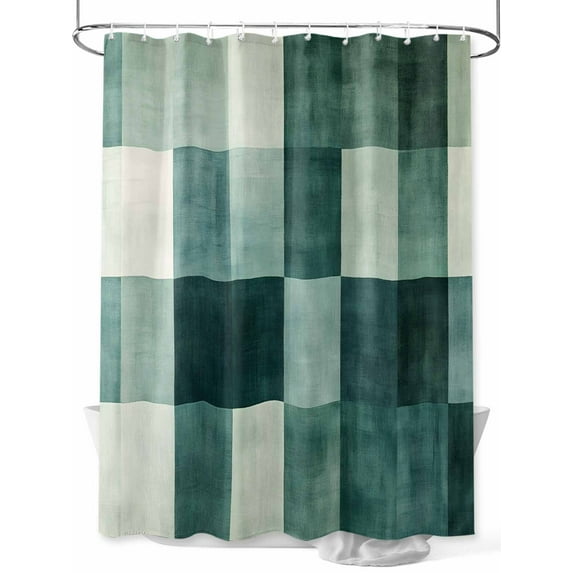 Gradient Green Square Shower Curtain, Modern Watercolor Art Waterproof Shower Curtain Set with 12 Hooks Lightweight Washable Fabric Shower Curtains for Bathroom 72x72 Inches