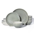 thumbnail image 1 of Pokini Stoneware Dinnerware Sets, Ceramic Plates and Bowls Sets, Microwaveable & Dishwasher Safe Dish Sets for 4, Kitchen Dinner Plates & Cereal Bowls, Gray Green, 1 of 9