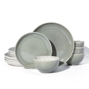 Pokini Stoneware Dinnerware Sets, Ceramic Plates and Bowls Sets, Microwaveable & Dishwasher Safe Dish Sets for 4, Kitchen Dinner Plates & Cereal Bowls, Gray Gre