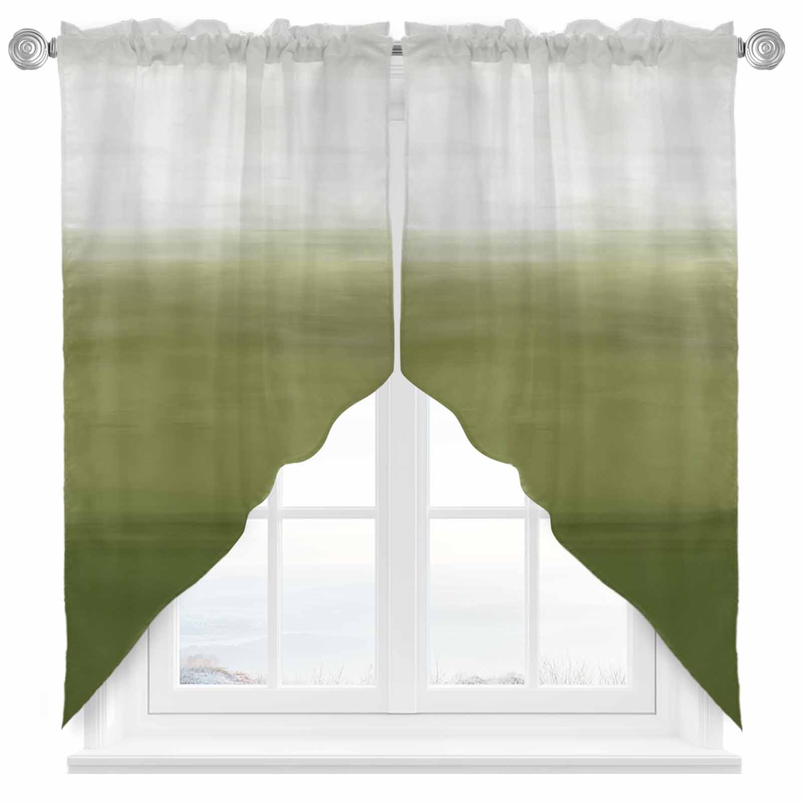 Gradient Green Swag Kitchen Curtain Valances, Abstract Grass Green ...