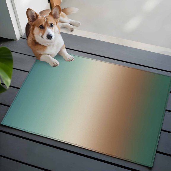 Gradient Green Washable Entry Rug 2x3 Modern Minimalist Brown Green Ocean Beach Low Pile Indoor Door Mat with Rubber Backing Thin Area Rug for for Entrance, Bedroom, Kitchen, Laundry, Bathroom