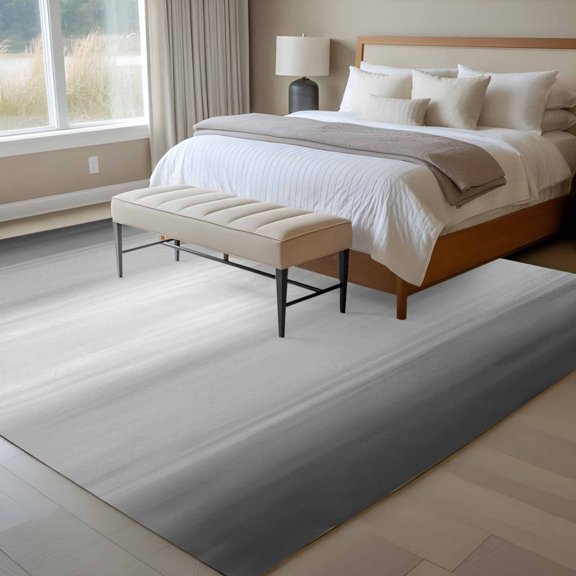 Gradient Grey 6x9 Rug for Dining Room Table and Chair Setup, Modern Abstract Grey White Ombre Low Pile Washable Non Slip Rectangle Area Rug