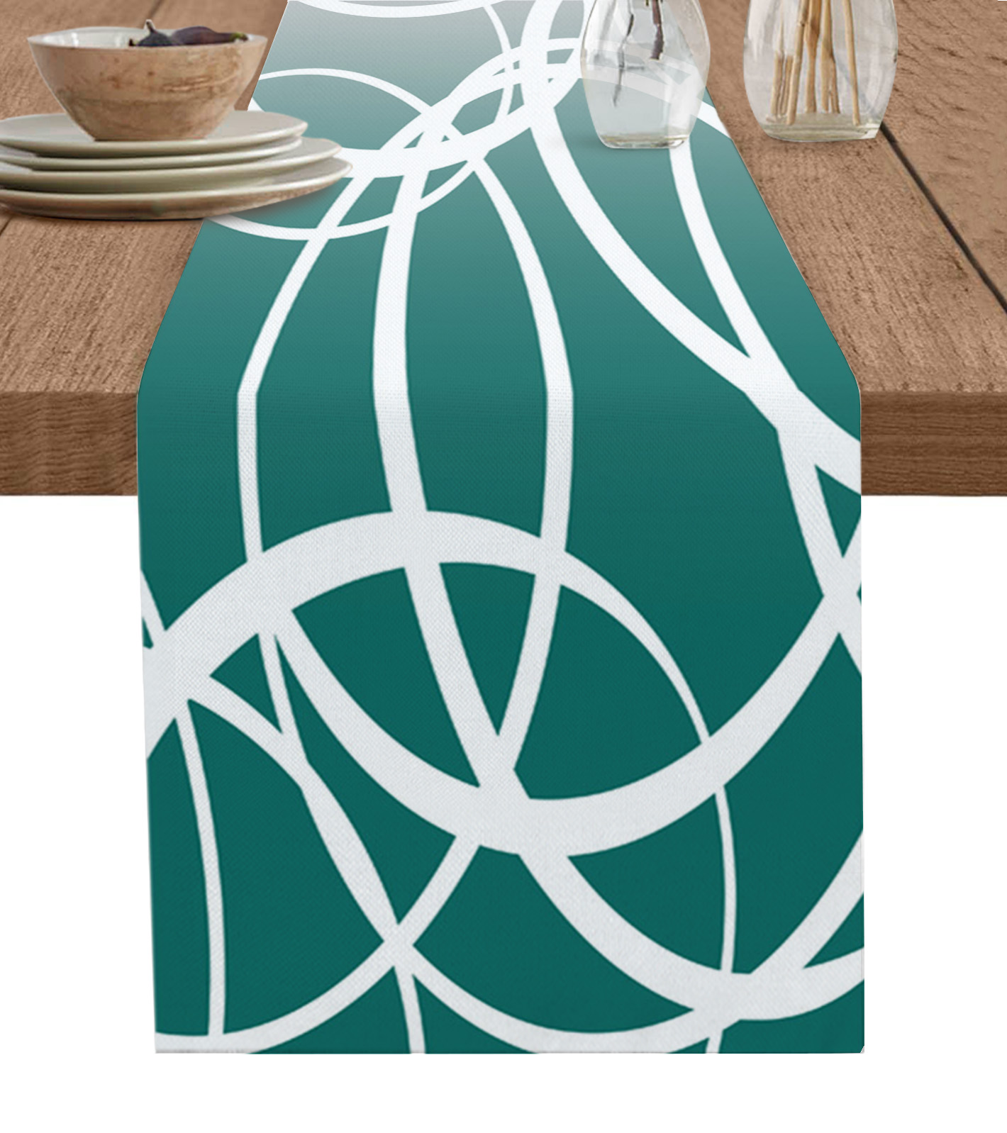 Gradient Grey Circle Line Modern Geometric Art Table Runner ration Home ...