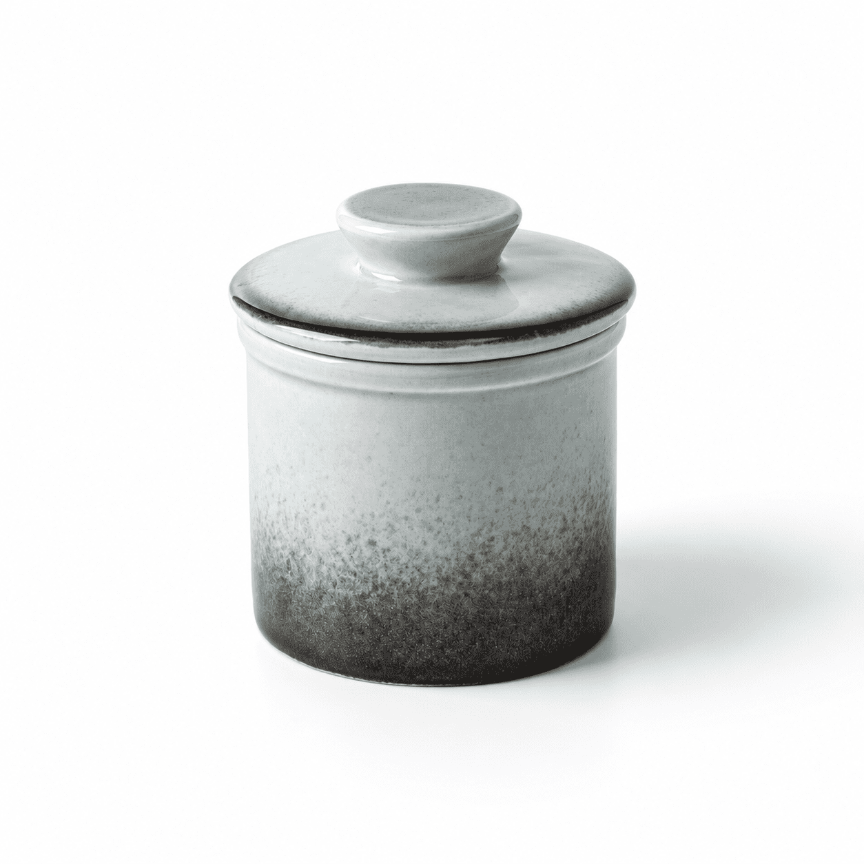 Gradient Grey Porcelain Butter Crock Countertop Food Storage Container ...