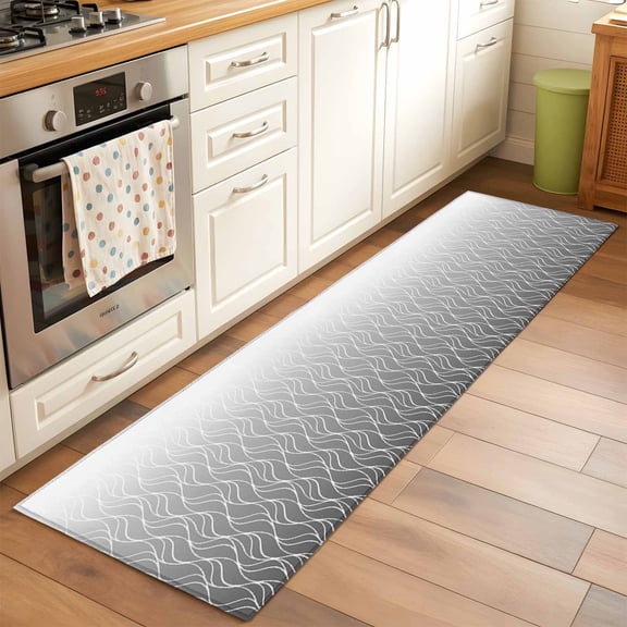 Gradient Grey Runner Rugs 2x6 ft Abstract Morocco Grey Curved Lines Washable Hallway Rugs Non-Slip Floor Mats Absorbent Carpet Bedside Runners for Bedroom Kitchen Bathroom Laundry Room