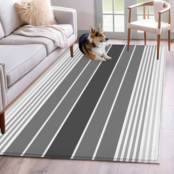 Gradient Grey Striped Area Rug 3x5 FT, Non Slip Entryway Bedside Carpet, Simple Farm Stripes Minimalist Washable Soft Floor Carpet Indoor Mat Non-Shedding Throw Rugs for Dorm Kitchen Home Office