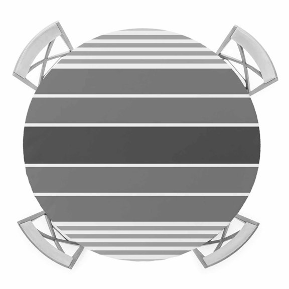 Gradient Grey Striped Round Tablecloth for 36-44 Inch Tables,Fitted Table Cover with Elastic Edge,Simple Farm Stripes Minimalist Waterproof Outdoor Table Cloth Protector for Patio Garden Dinner