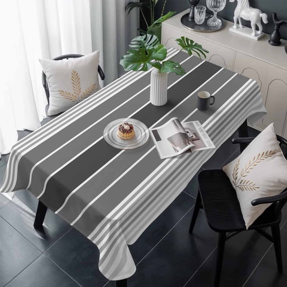 Gradient Grey Striped Table Cloth Waterproof Tablecloths, Simple Farm Stripes Minimalist Tablecloth Dining Table Cover for Kitchen Party Tabletop Outdoor, Rectangle Tablecloth 60x120 Inch