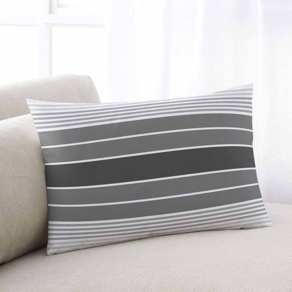 Gradient Grey Striped Throw Pillow Cover, Pillowcase Protectors with Zipper, Breathable Decorative Lumbar Pillow Case Cover, Simple Farm Stripes Minimalist Pillow Shams for Couch Sofa 16x24Inch