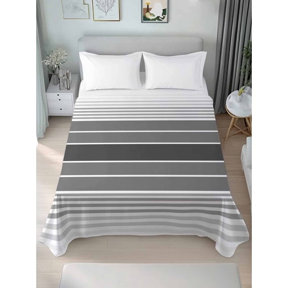 Gradient Grey Striped Twim Size Flat Sheet, Wrinkleproof & Fadeproof Cooling Flat Bed Sheet Only, Simple Farm Stripes Minimalist Breathable Soft Bedding Top Sheets 66 x 96 Inches