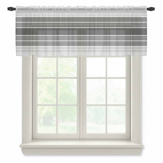 Gradient Grey Striped Valance Curtains for Kitchen/Living Room/Bathroom/Bedroom Window, Rod Pocket Small Topper Half Short Window Curtains Voile Sheer Scarf, Simple Farm Stripes Minimalist 42"x12"