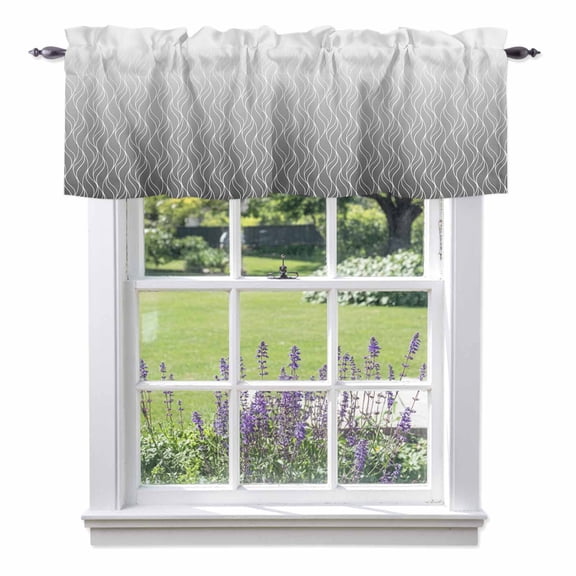 Gradient Grey Valance Curtain for Windows Abstract Morocco Grey Curved Lines Rod Pocket Curtain Valances Short Window Treatments Panels for Kitchen Bathroom Laundry Room Basement 42 x 12 Inch