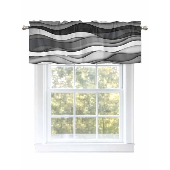 Gradient Grey White Curtain Valances for Windows, Abstract Wave Window Valances, Window Treatment Rod Pocket Valance Curtains for Living Room/Kitchen/Bedroom/Bathroom, 54x18inch