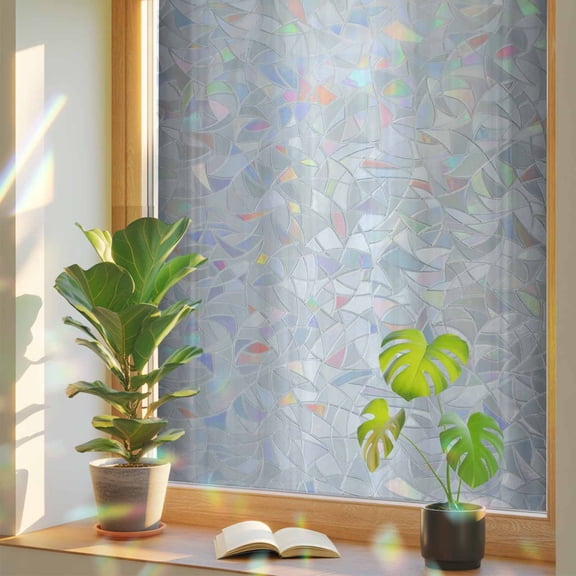 Gradient Grey Window Privacy Film, Modern Abstract Grey White Ombre Stained Glass Rainbow Film Decorative Window Clings, Static Cling Sun Blocking Stickers 23.6" x 59"