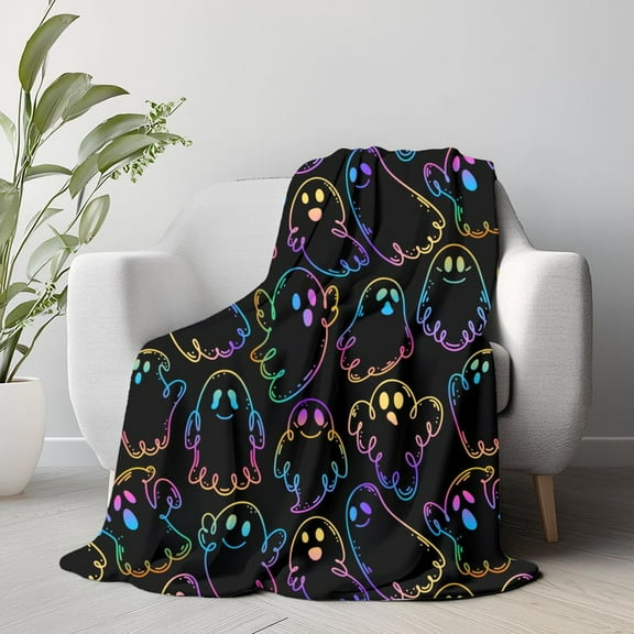Gradient Halloween Blanket, Halloween Blanket, Halloween Throw, Ghost Blanket, Spooky Blanket, Celestial Blanket, Iridescent Decor, Girly Halloween Gift