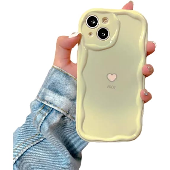 Gradient Halo Dyeing Love Heart Wavy Frame Phone Case Compatible with iPhone Case (Green,iPhone 11 Pro)