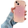 thumbnail image 1 of Gradient Halo Dyeing Love Heart Wavy Frame Phone Case Compatible with iPhone Case (Pink,iPhone 14 Pro), 1 of 6
