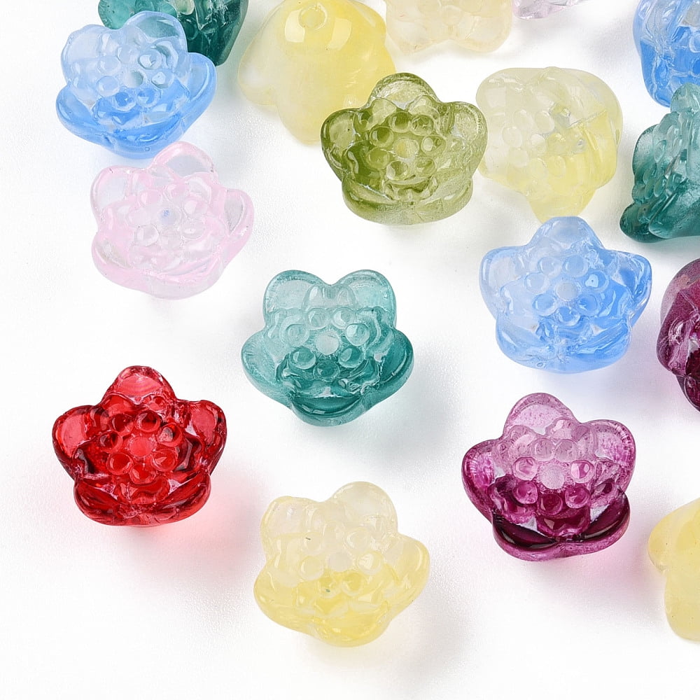 Gradient Handmade Lampwork Beads Flower Mixed Color 11x7.5mm Hole: 1.3mm