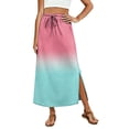 thumbnail image 1 of Gradient High Waisted Skirt, Casual Flowy Long Skirt with Slit and Pockets, Summer Ombre A-Line Slacks, 1 of 6