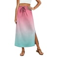 thumbnail image 1 of Gradient High Waisted Skirt, Casual Flowy Long Skirt with Slit and Pockets, Summer Ombre A-Line Slacks, 1 of 6