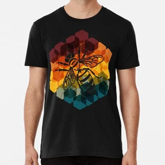 Gradient Honeycomb With Bee Silhouette Size S to 5XL Made in the USA T-Shirt