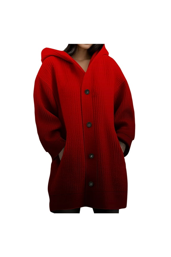 Gradient Hoodie Jacket for Women Button Down Long Sleeve Warm Hooded Coats Casual Winter Fashion Cardigan