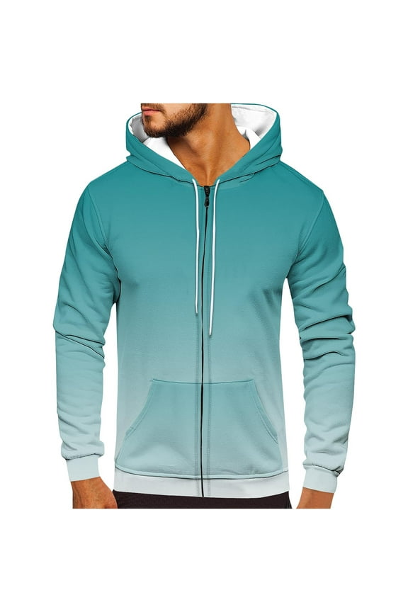 Gradient Hoodie for Men Full Zip Up Sweatshirts Long Sleeve Pullover with Pockets Casual Ombre Color Workout Coat