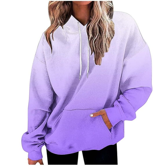 Gradient Hoodies for Womens Fall Winter Ultra Soft Textured Long Sleeve Sweatshirt Relaxed Fit Lounge Warm Blouses Drawstring Adjustable Thermal Fleece Sweater Hooded with Kangaroo Pocket