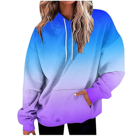 Gradient Hoodies for Womens Fall Winter Ultra Soft Textured Long Sleeve Sweatshirt Relaxed Fit Lounge Warm Blouses Drawstring Adjustable Thermal Fleece Sweater Hooded with Kangaroo Pocket