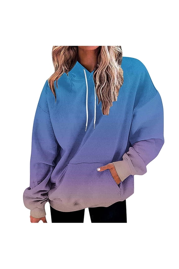 Gradient Hoodies for Womens Fall Winter Ultra Soft Textured Long Sleeve Sweatshirt Relaxed Fit Lounge Warm Blouses Drawstring Adjustable Thermal Fleece Sweater Hooded with Kangaroo Pocket