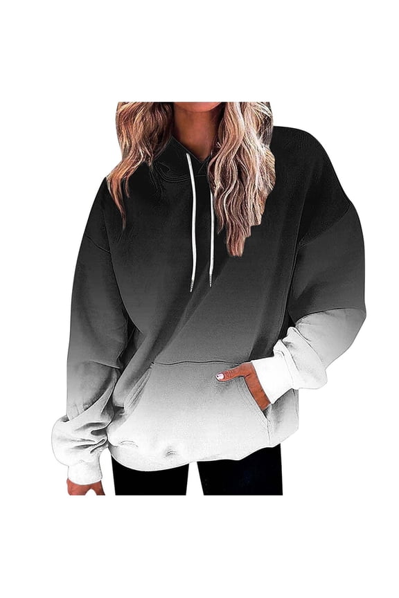 Gradient Hoodies for Womens Fall Winter Ultra Soft Textured Long Sleeve Sweatshirt Relaxed Fit Lounge Warm Blouses Drawstring Adjustable Thermal Fleece Sweater Hooded with Kangaroo Pocket