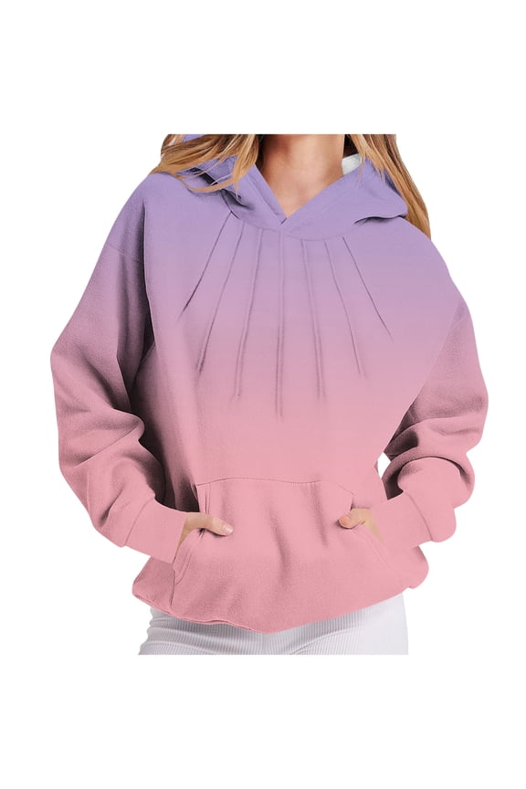 Gradient Hoodies for Womens Oversized Sweatshirts Pleated Front Hooded Sweaters with Pockets Fashion Fall Winter Clothing Juniors Girls Cute Hoodie Shirts Pullover Long Sleeve Sweaters Tops