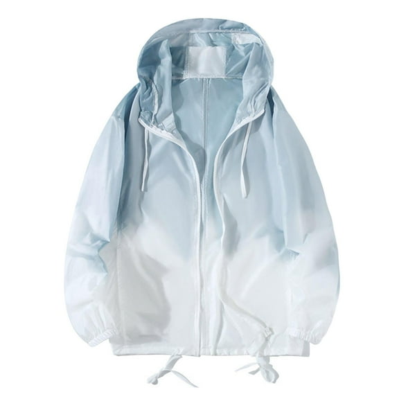 Gradient Jackets for Men Sun Protection Plus Size Full Zip Long Sleeve Hooded Big & Tall Coat for Men Summer Outdoor Casual Hiking Work Travel Jacket with Pockets Gray XXL