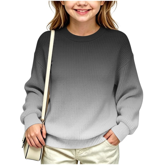 Gradient Knit Sweater for Girls Boys Crew Neck Long Sleeve Fall Winter Casual Pullover,5-16Years
