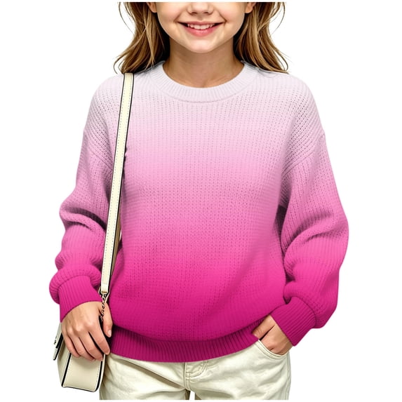Gradient Knit Sweater for Girls Boys Crew Neck Long Sleeve Fall Winter Casual Pullover,5-16Years