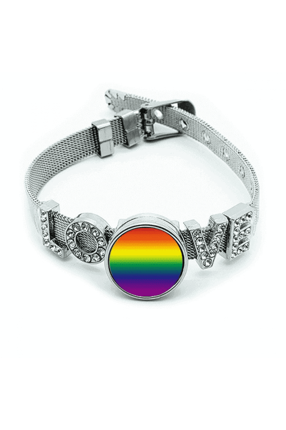 Gradient LGBT Rainbow Bracelet Wristband Crystal Love Adjustable Bangle