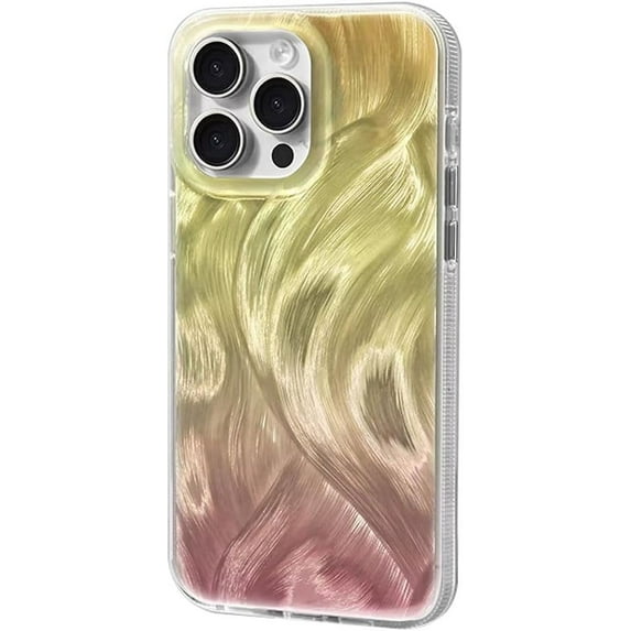 Gradient Laser Curly Wavy Texture Aesthetic TPU Case Compatible with iPhone Case (iPhone 12 Pro Max,Yellow-Pink)