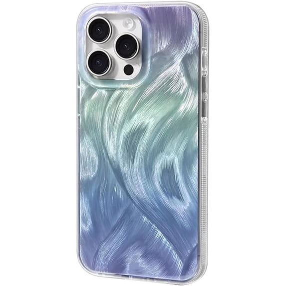 Gradient Laser Curly Wavy Texture Aesthetic TPU Case Compatible with iPhone Case (iPhone 15 Pro,Purple-Green)
