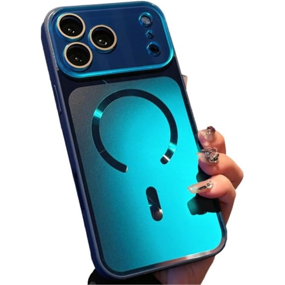 Gradient Laser Flowing Light Camera Protect Magnetic Phone Case for iPhone, Compatible with (Blue,iPhone 14)