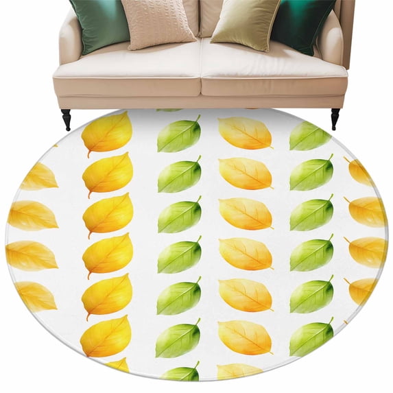 Gradient Leaf Round Area Rug 6ft Spring Leaves Non-Slip Washable Circle Rugs Soft Felt Indoor Floor Mat for Bedroom Kitchen Living Room Bathroom