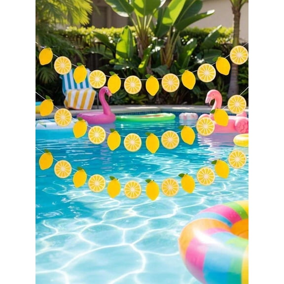 Gradient Lemon Flower Garland, Lemon Banner for Birthday Baby Shower, Lemonade Stand Decor, Indoor Outdoor Summer Picnic, 1pc Fake Lemon