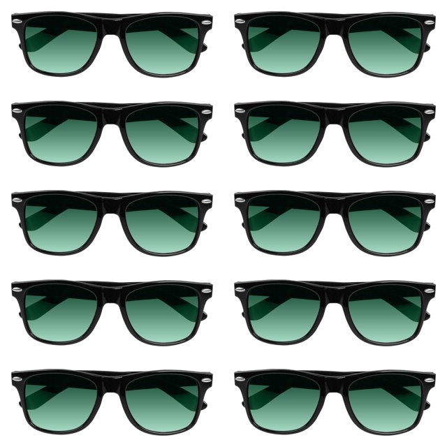 Gradient Lens Sunglasses Set of 10, Bulk Pack - UV Protection, Perfect for Parties, Beach, Pool, Outdoor Events - Green