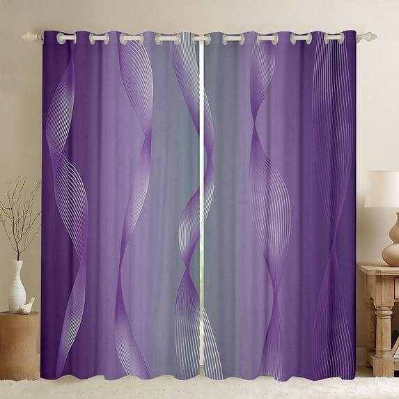Gradient Lilac and Grey 30%-50% Blackout Curtains Ombre Curtains & Drapes,Spiral Silver Print Wave Striped Pattern 2 Panels 42"Wx63"L Curtains,Abstract Art Room Decor Aesthetic