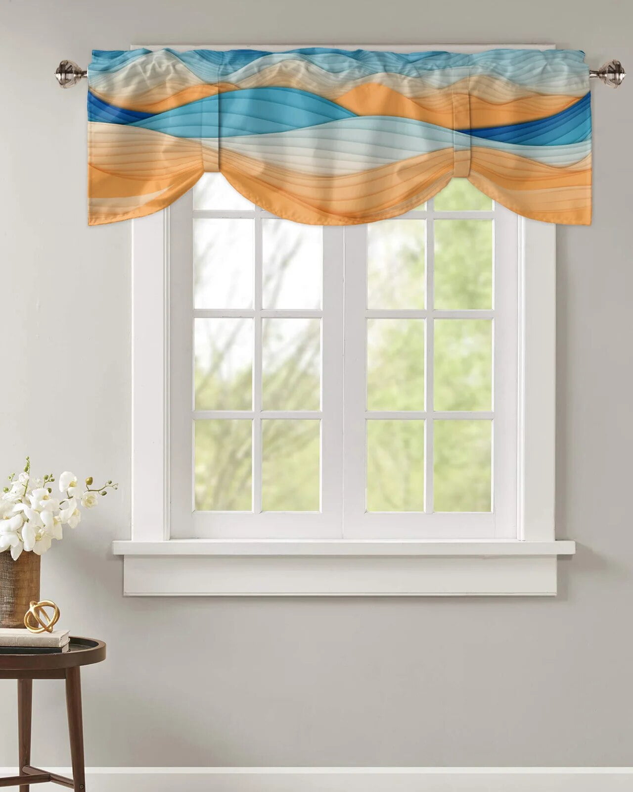 Gradient Lines Abstract Mountains Kitchen Valance Curtain Window ...