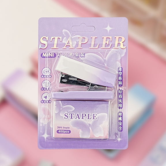 Gradient Macaron Color Mini Stapler Set, Small Labor-Saving Desktop Stapler, Portable Student and Office Supplies, Includes 2 Staplers and 2 Boxes of Staples (Blue, Green, Pink, Purple)