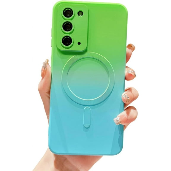 Gradient Magnetic for Samsung Galaxy Note 20 5G Phone Case, Compatible with MagSafe, Camera Lens Film Protection Shockproof Matte Cases for Galaxy Note 20 6.7" (Green Blue Gradient)