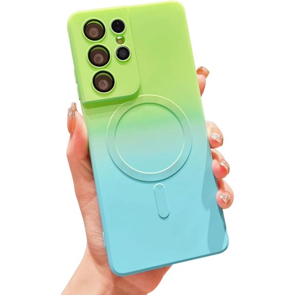Gradient Magnetic for Samsung Galaxy S21 Ultra 5G Phone Case, Compatible with MagSafe, Upgraded Camera Lens Film Protection Shockproof Matte Cases for Galaxy S21 Ultra 6.8" (Green Blue)