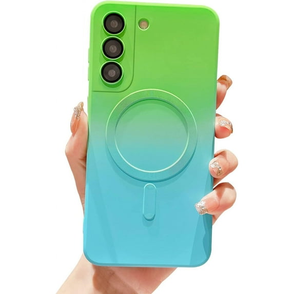 Gradient Magnetic for Samsung Galaxy S22 Plus 5G Phone Case, Compatible with MagSafe, Upgraded Camera Lens Film Protection Shockproof Matte Cases for Galaxy S22 Plus 6.6" (Green Blue)
