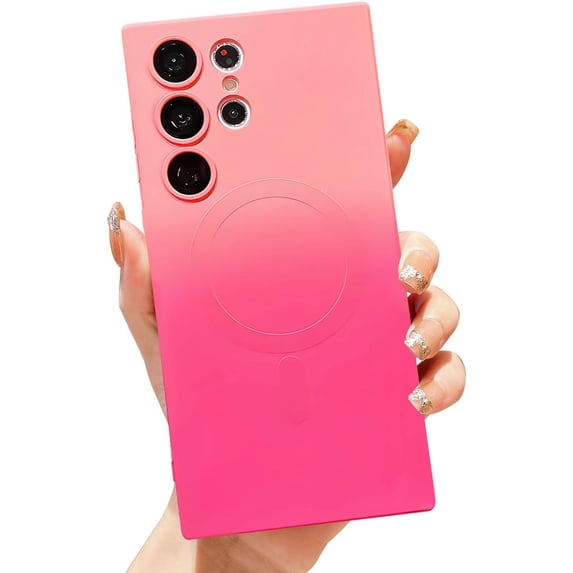 Gradient Magnetic for Samsung Galaxy S22 Ultra 5G Phone Case, Compatible with MagSafe, Upgraded Camera Lens Film Protection Shockproof Matte Cases for Galaxy S22 Ultra 6.8" (Rose Pink)