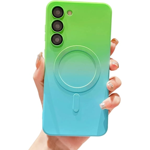 Gradient Magnetic Samsung Galaxy S23 5G Phone Case, Compatible with MagSafe, Upgraded Camera Lens Film Protection Shockproof Matte Cases for Galaxy S23 6.1" (green blue gradient)